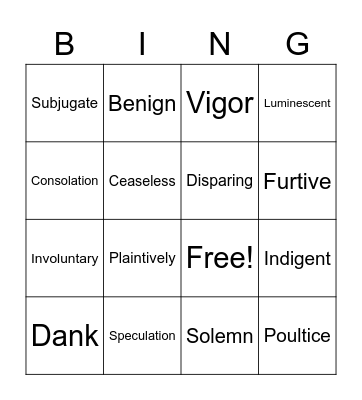 Vocabulary List #3 Bingo Card