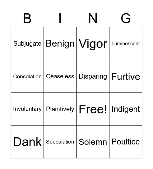 Vocabulary List #3 Bingo Card