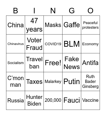 Trump-Biden Debate #1 Bingo Card