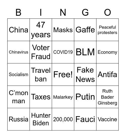 Trump-Biden Debate #1 Bingo Card