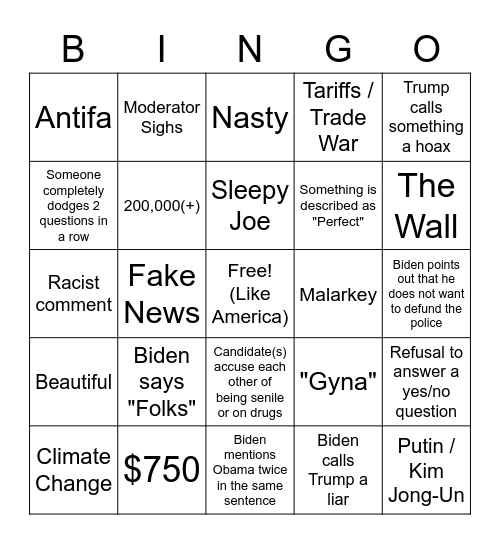 Make Debates Great Again Bingo Card