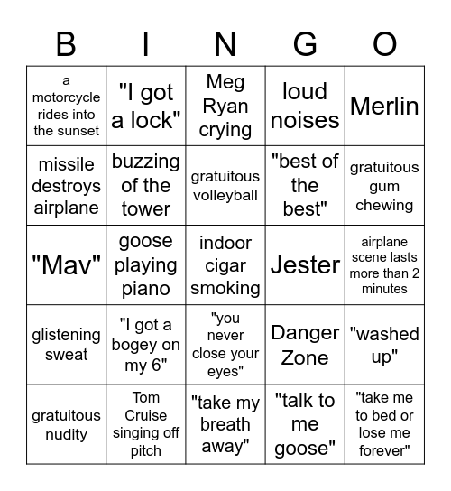 Top Gun Bingo Card