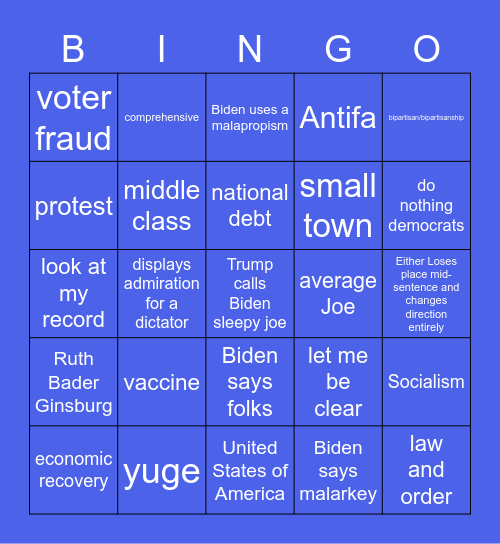 1st Presidential Debate Bingo 2020 Bingo Card