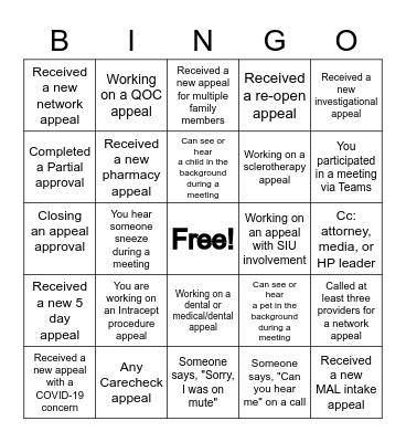 Remote Work Bingo Card
