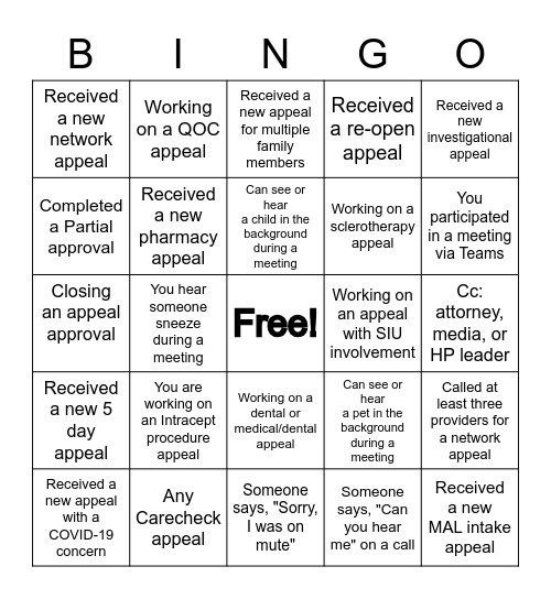 Remote Work Bingo Card