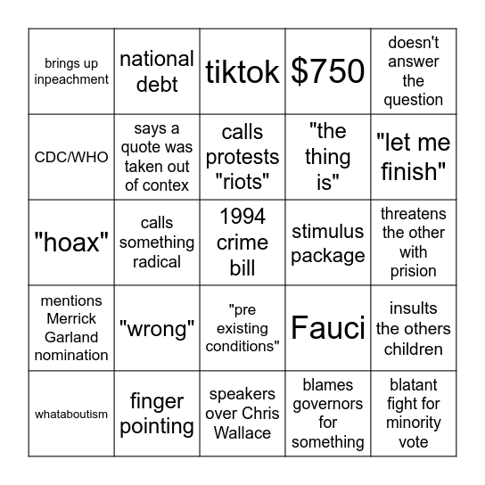 Debate #4 Bingo Card