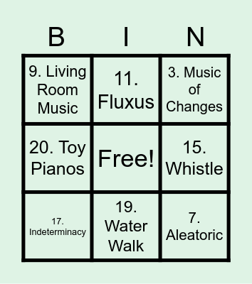 John "Cage" Bingo Card