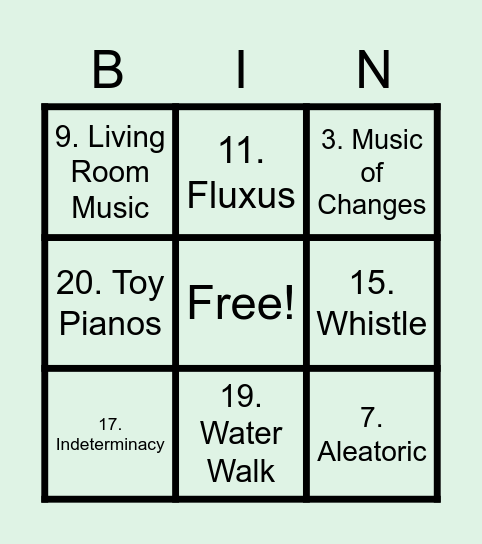 John "Cage" Bingo Card