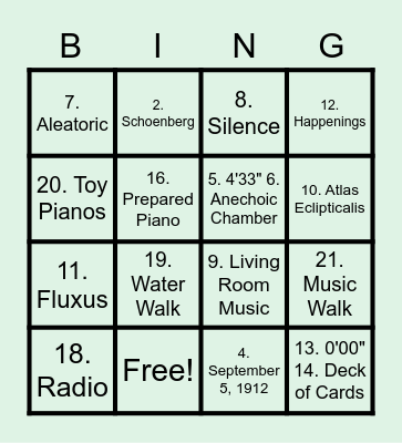 John "Cage" Bingo Card