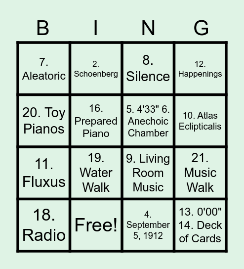 John "Cage" Bingo Card