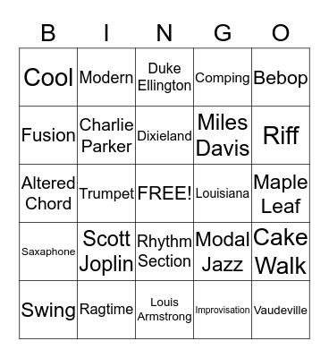 Jazz  Bingo Card