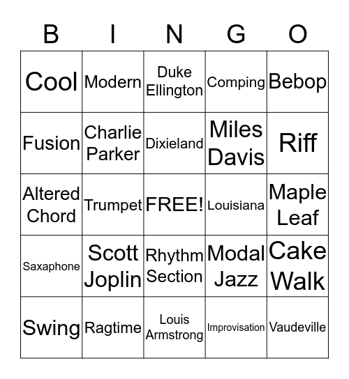 Jazz  Bingo Card