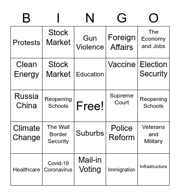 1st Presidential Debate 2020 Bingo Card