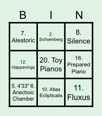 John "Cage" Bingo Card