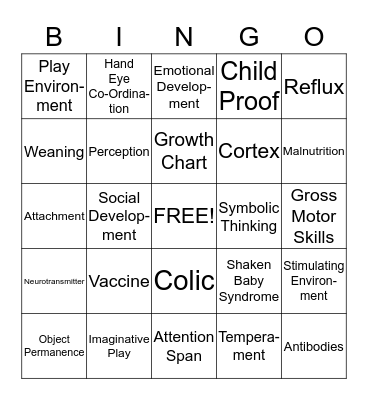 The Baby's First Year Bingo Card