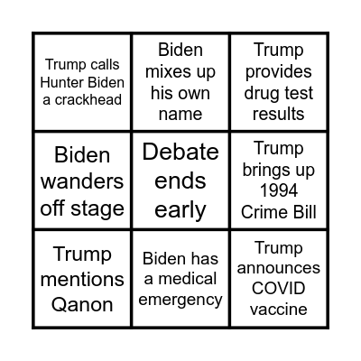 EXTREME Presidential Debate Bingo Card