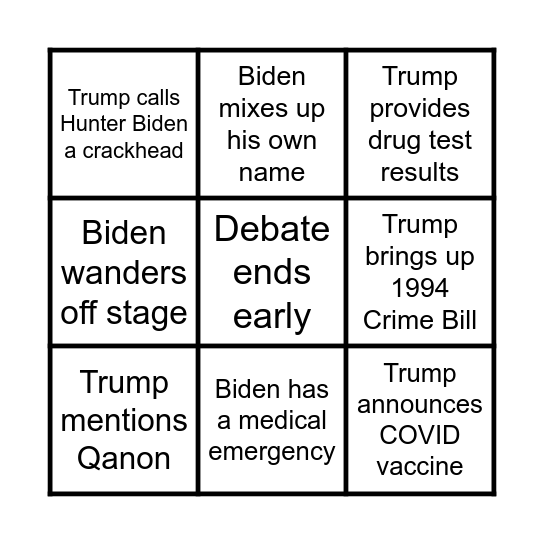 EXTREME Presidential Debate Bingo Card