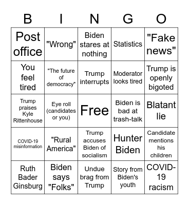 Presidential Debate Bingo Card