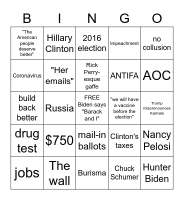 Debate night bingo Card