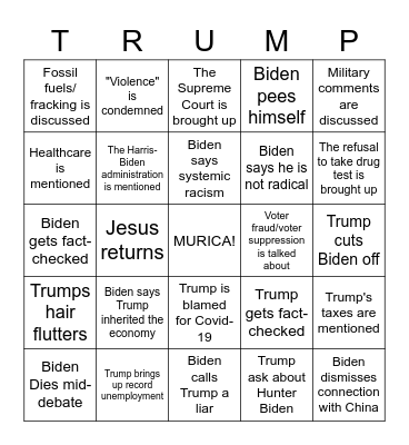 2020 Debate (#1) Bingo Card