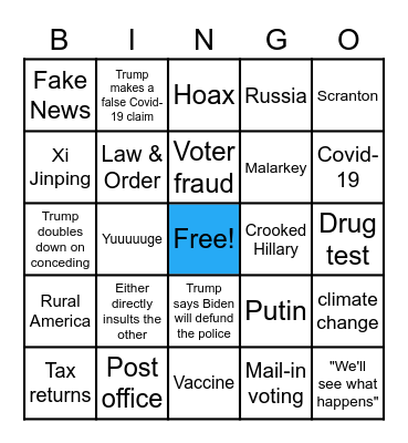 Presidential Debate Bingo Card