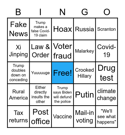 Presidential Debate Bingo Card