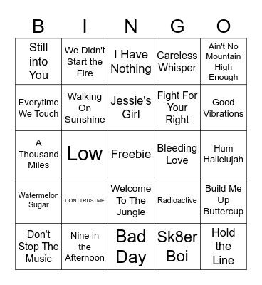 BZ Musical Bingo Card