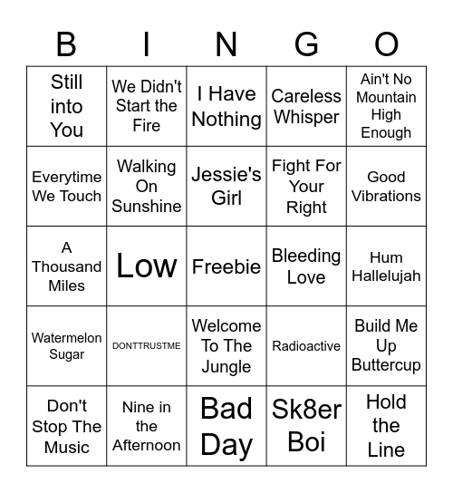 BZ Musical Bingo Card