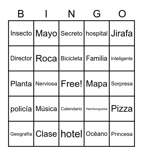 Cognates Bingo Card