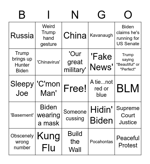 First Debate Party 2020! Bingo Card