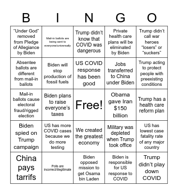 Trump Debate Bingo Card