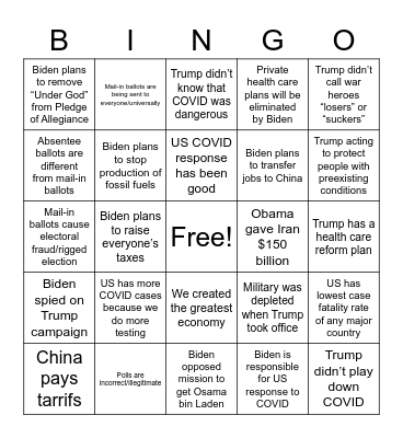 Trump Debate Bingo Card