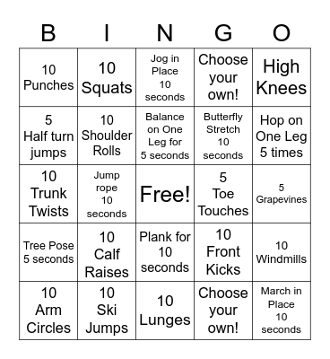 FITNESS BINGO Card