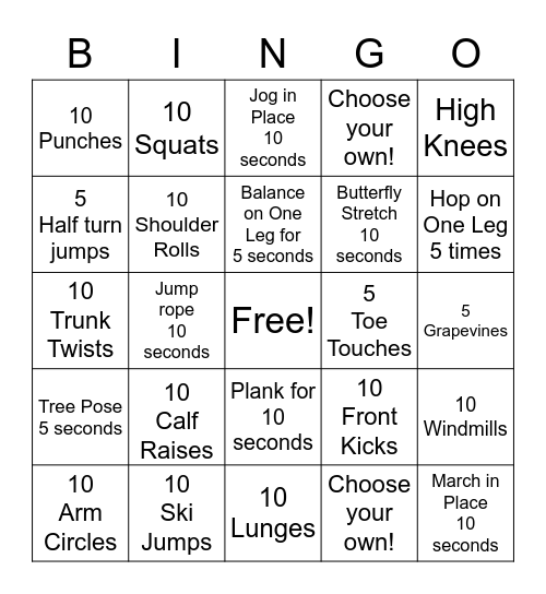 FITNESS BINGO Card