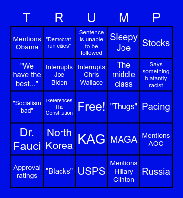 9/29/20 Presidential Debate Bingo Card