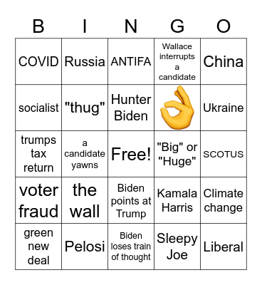 DEBATE 2020 Bingo Card