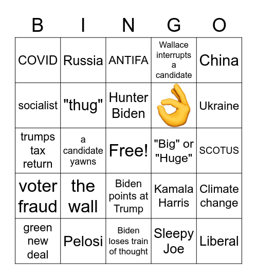 DEBATE 2020 Bingo Card