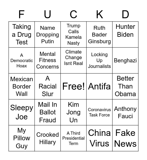 Presidential Debate Bingo Card