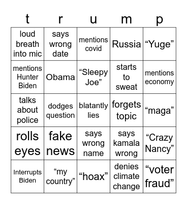 Exemplary tax payer Bingo Card