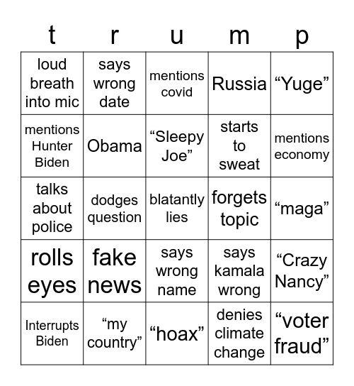 Exemplary tax payer Bingo Card