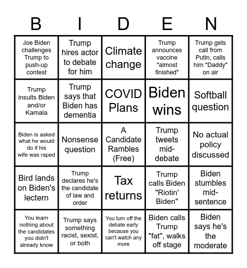 Debates Bingo Card