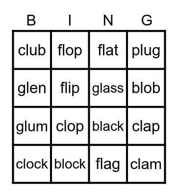 L blends - bl, cl, fl, gl Bingo Card