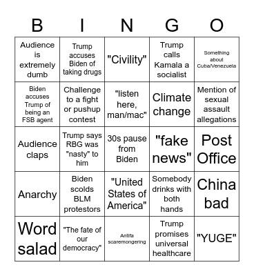 Presidential Debate Bingo Card