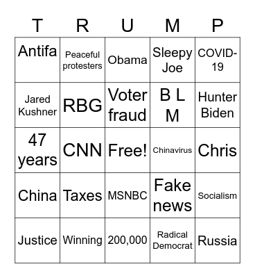 2020 debate Bingo Card