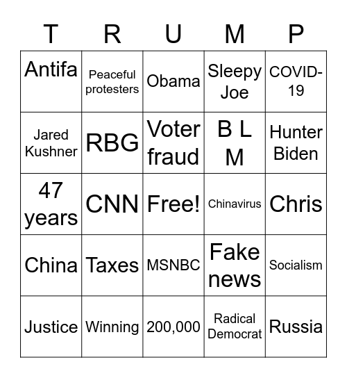 2020 debate Bingo Card