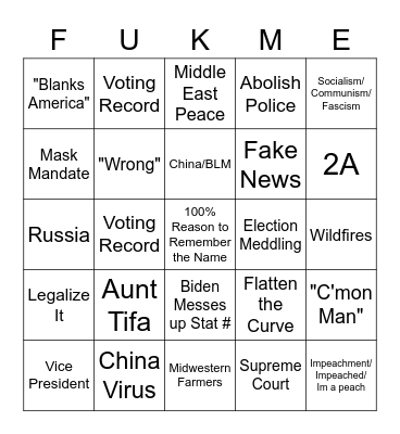 Debate Bingo Card
