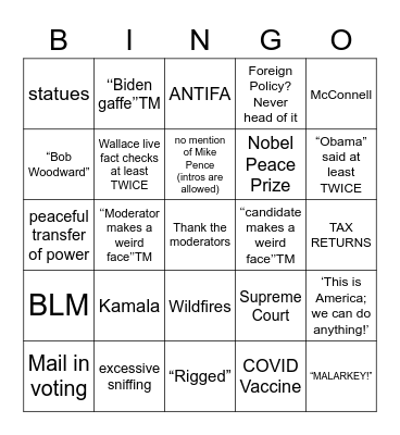Gen Debate 1 Bingo Card