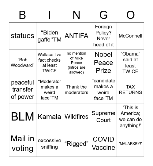 Gen Debate 1 Bingo Card