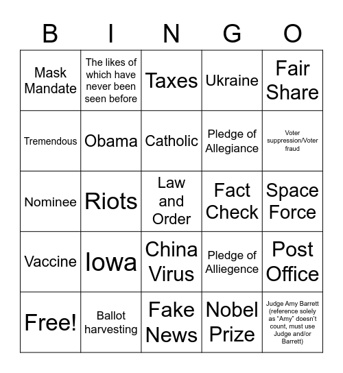 First Presidential Debate Bingo! Bingo Card