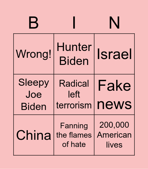 First Debate Bingo Card